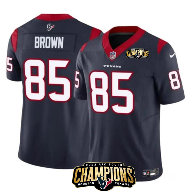 Men's Houston Texans #85 Noah Brown Navy 2023 F.U.S.E. AFC South Champions Patch Vapor Untouchable Limited Football Stitched Jersey